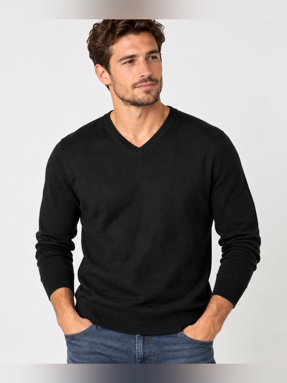 Calvin Klein Men’s Medium Black V-Neck Sweater Cotton Modal Pullover Classic